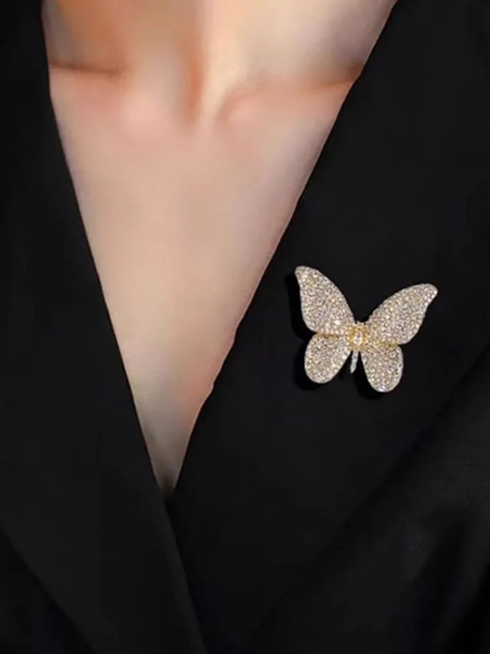 Anthropologie Gold and Clear Crystal Butterfly Brooch